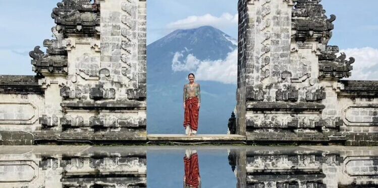 temple with mountain in background