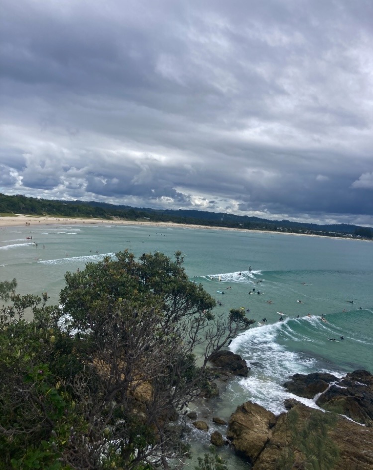 beach with surfers