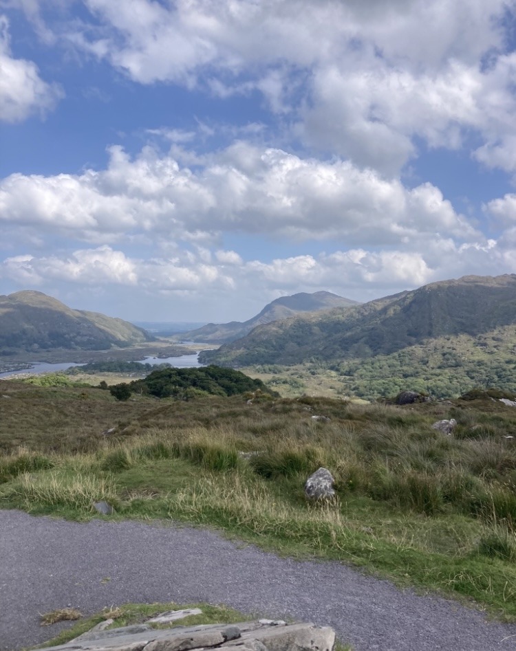 viewpoint of grass mountains and lakes